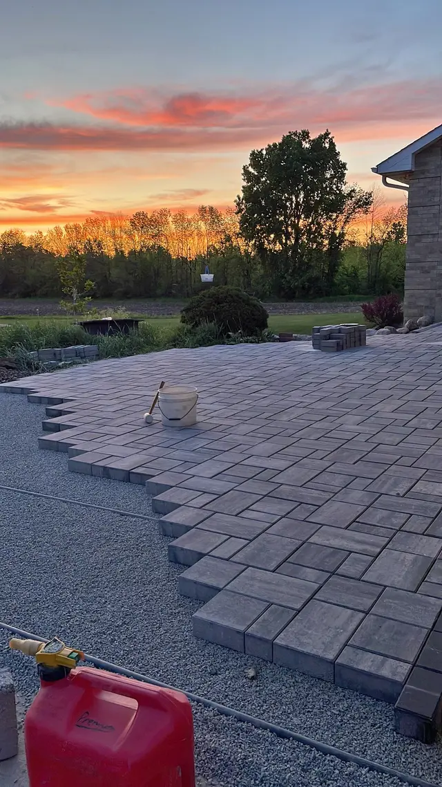 Paver patio at sunset